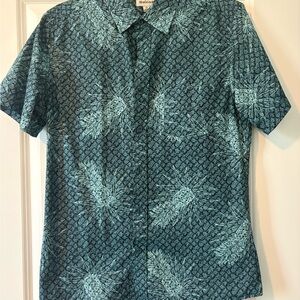 Haggar Teal and Seafoam Pine-Print Short Sleeve Shirt